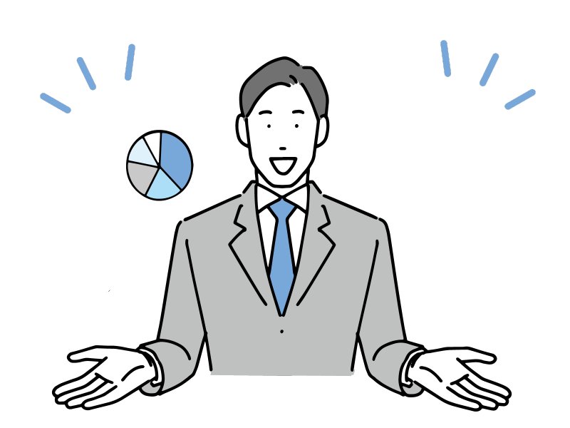 スーツを着ている男性が手を広げているイラスト